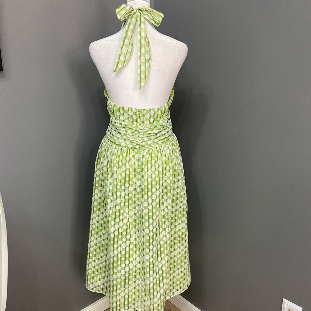 ROBBIE BEE Womens Halter Green White Polka Dot Fit-n-flare Dress 16 Pin Up - Picture 4 of 17
